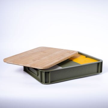Babadoh Pizzabox Set, inkl. Tray, Silikonbehälter und Bambusschneidbrett