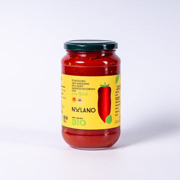 Nolano San Marzano DOP BIO, geschälte Tomaten mit Basilikum