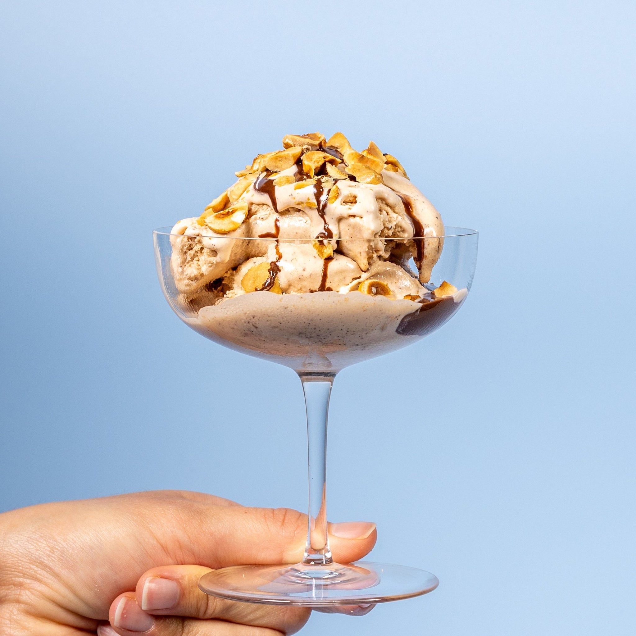 Cremiges Vanille-Gelato mit Papa dei Boschi Gianduia-Haselnusscreme