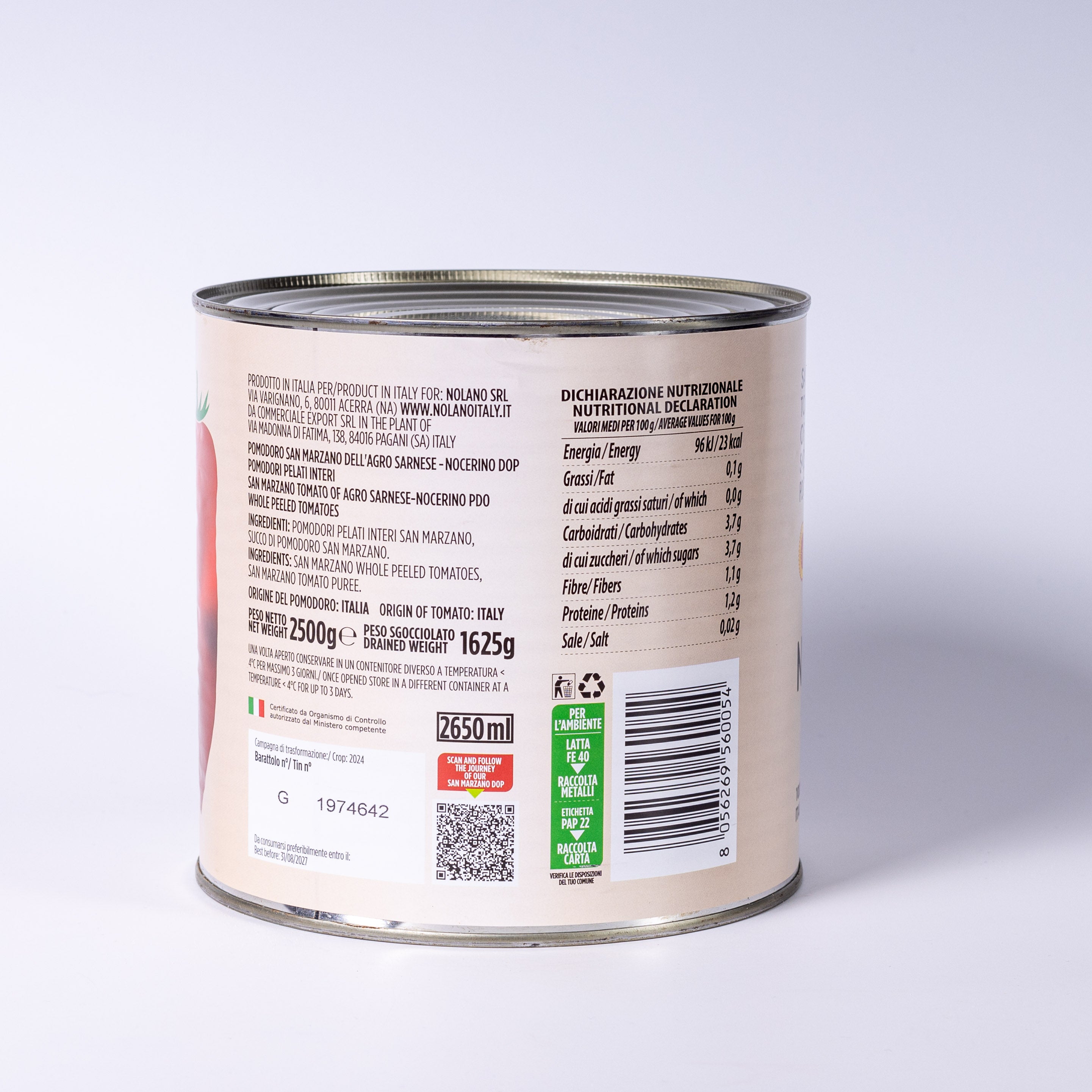 Nolano San Marzano DOP geschälte Tomaten 2,5kg