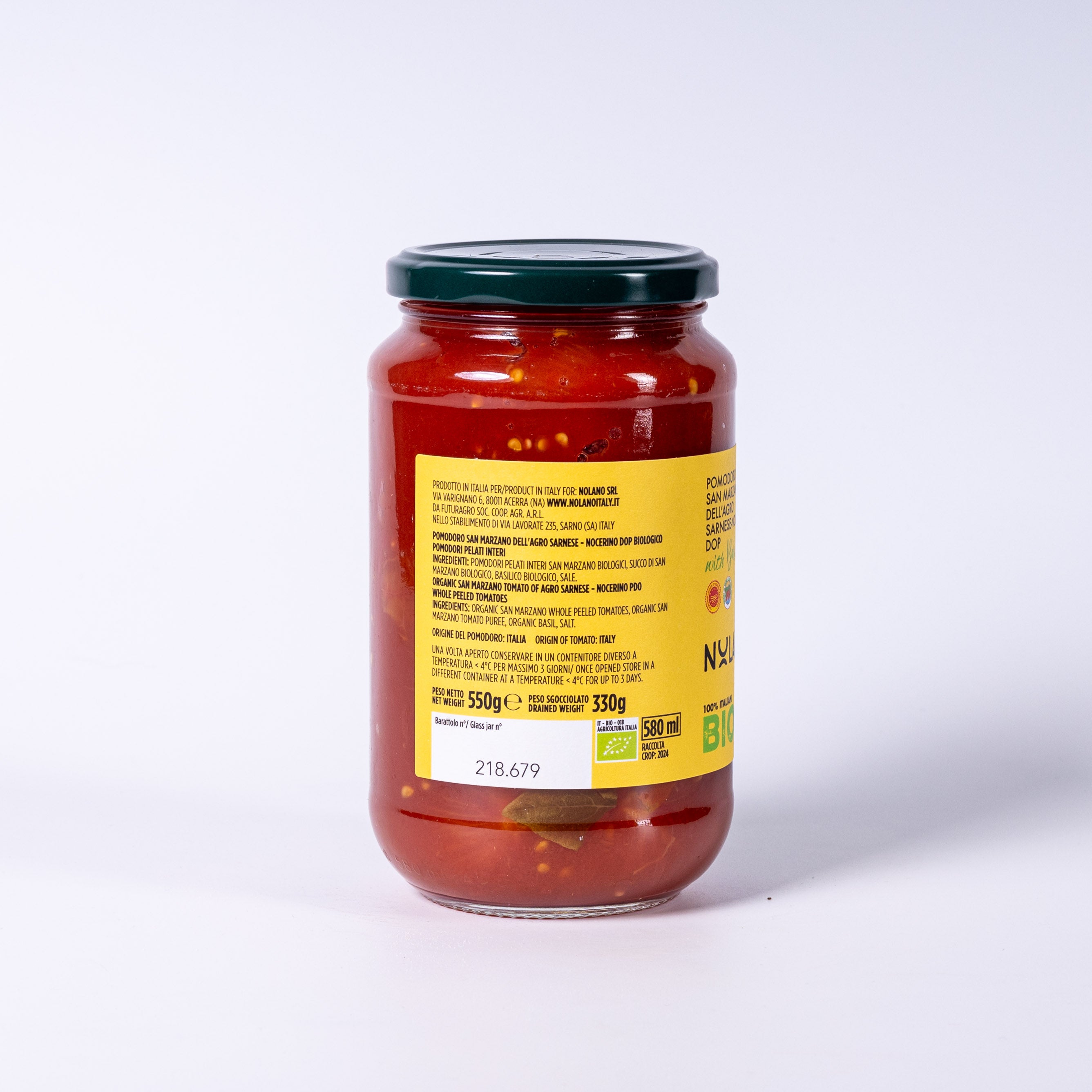 Nolano San Marzano DOP BIO, geschälte Tomaten mit Basilikum